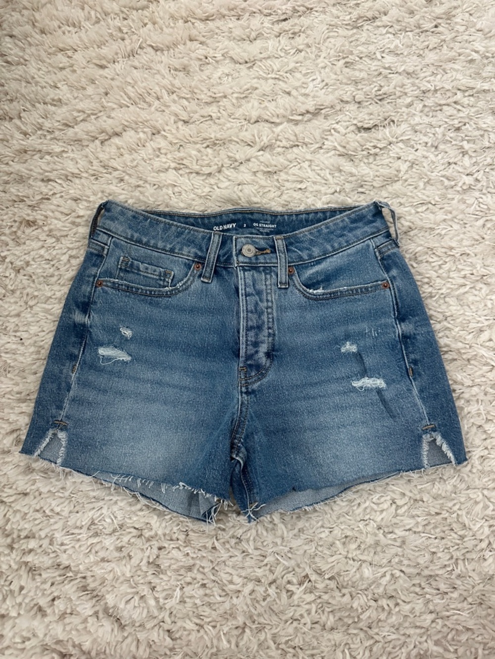 Distressed High-Rise Straight Jean Shorts